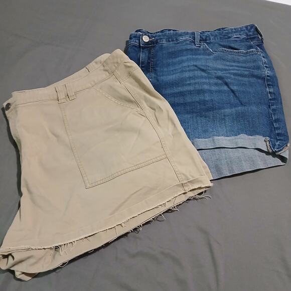 Torrid Jean Cut-Offs 30 AND Lane Bryant Khaki shorts 28-easy care plus size - Picture 2 of 15